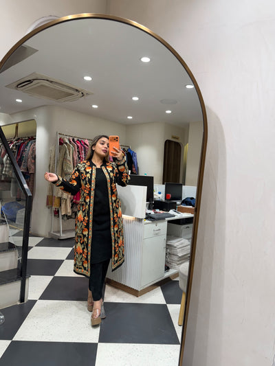 “Jasmine ” - Thread Embroidered Woollen Three Piece set