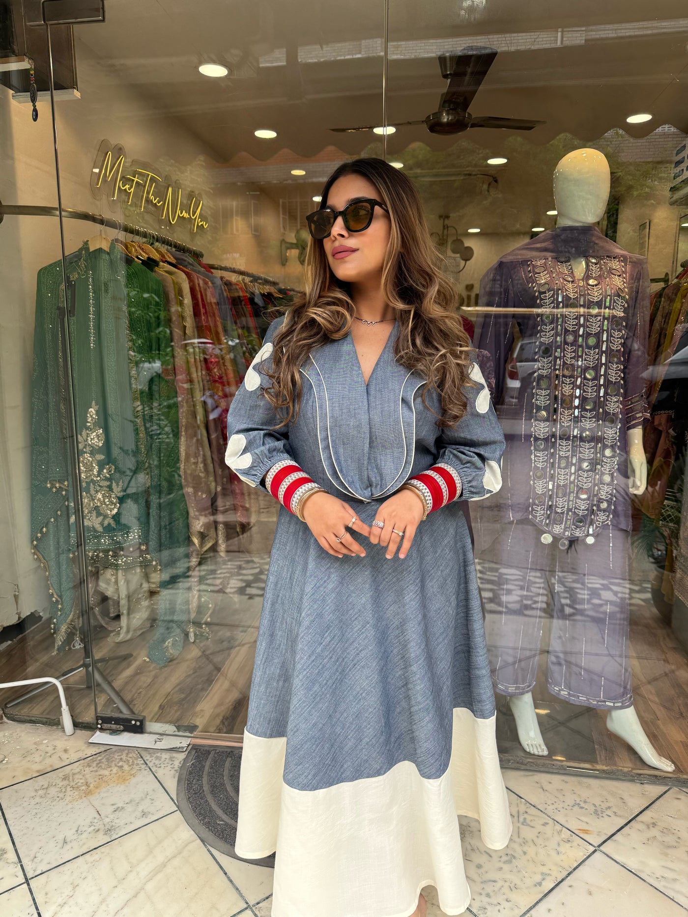 “Elma” - Flower Detailed Denim Dress