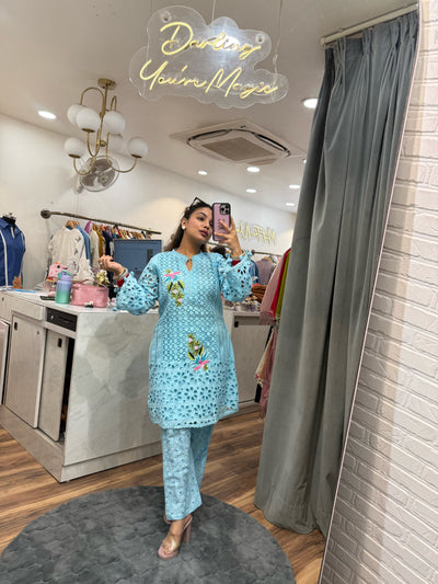 “Simina” - Pure Cotton Schiffli Two Piece sett