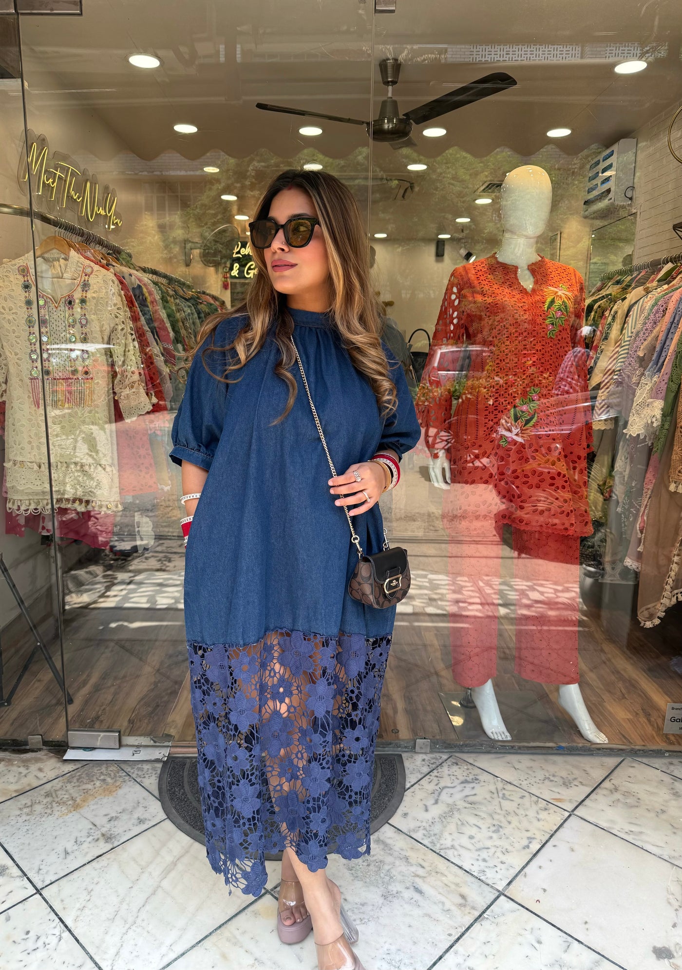“Rivam” - Denim  Crochet Dress