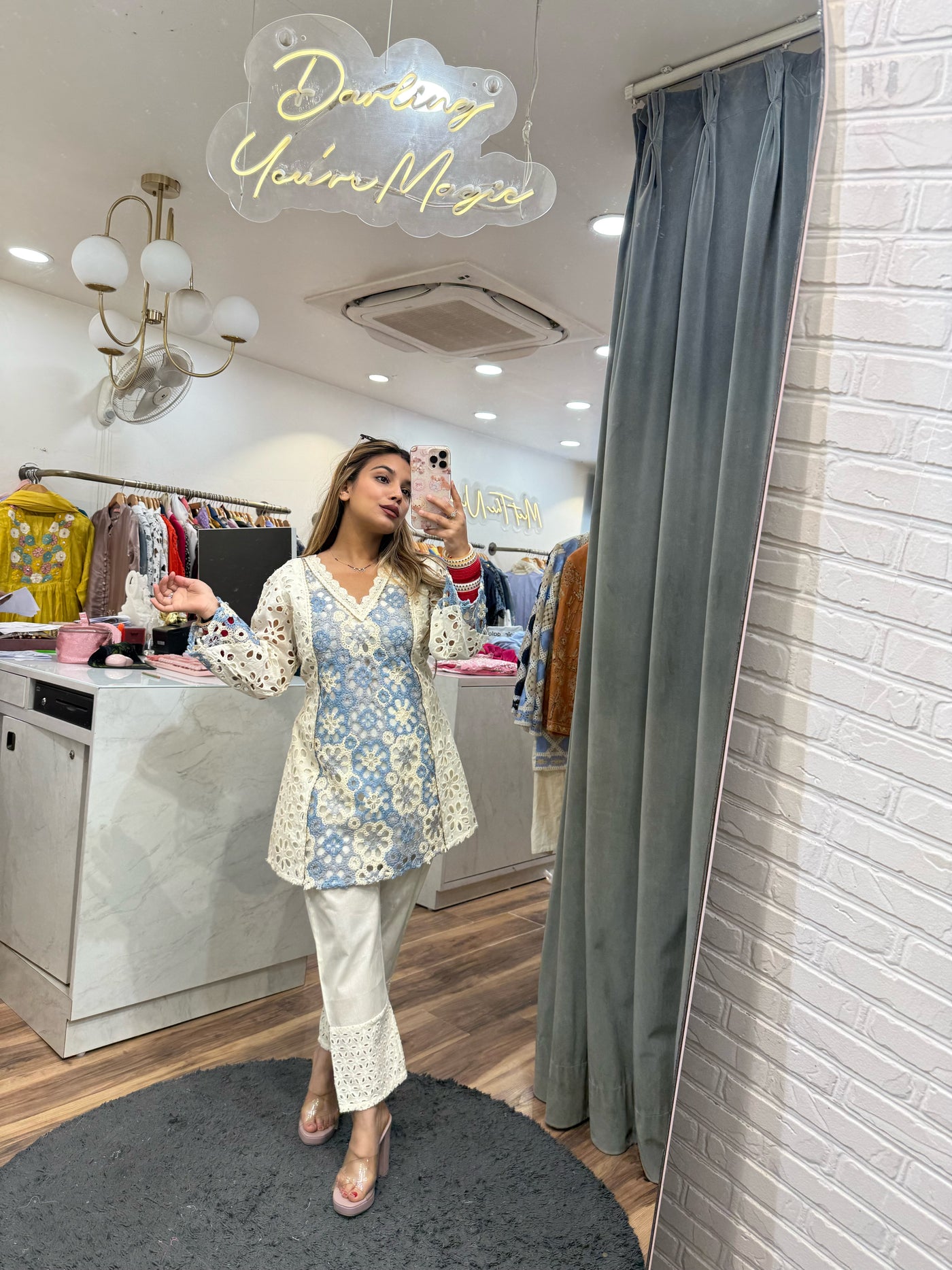 “Nidhi” - Schiffli Crochet Two Piece set