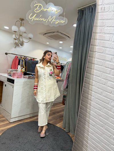 “Jesha” - Pure Cotton Schiffli Two Piece set