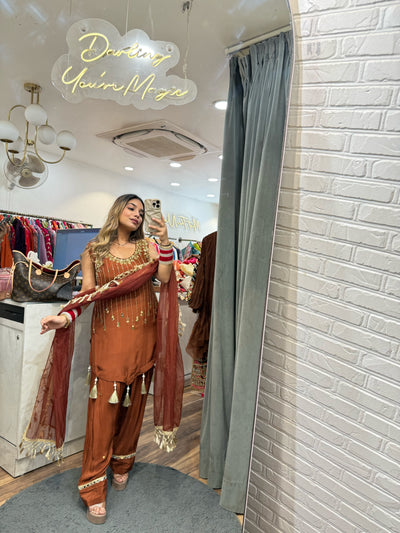 “Saanchi” - Crepe Three Piece Set ( Sleeves included )