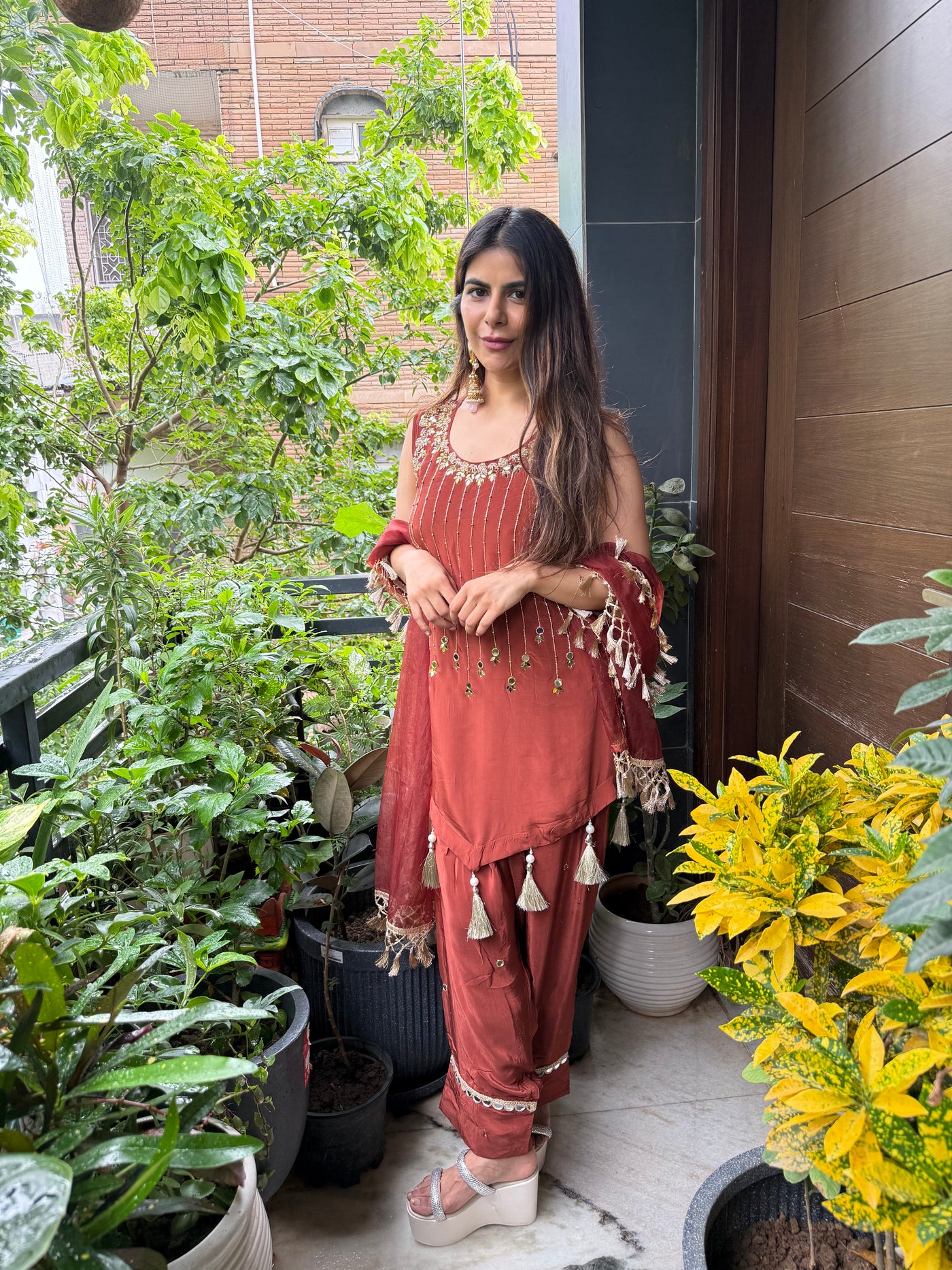 “Saanchi” - Crepe Three Piece Set ( Sleeves included )