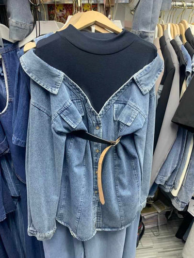 “Binny” - Denim top shirt with belt