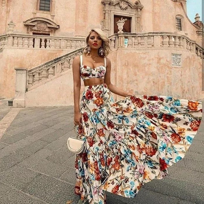 Ariella - Floral Print Crop Top and Skirt Set