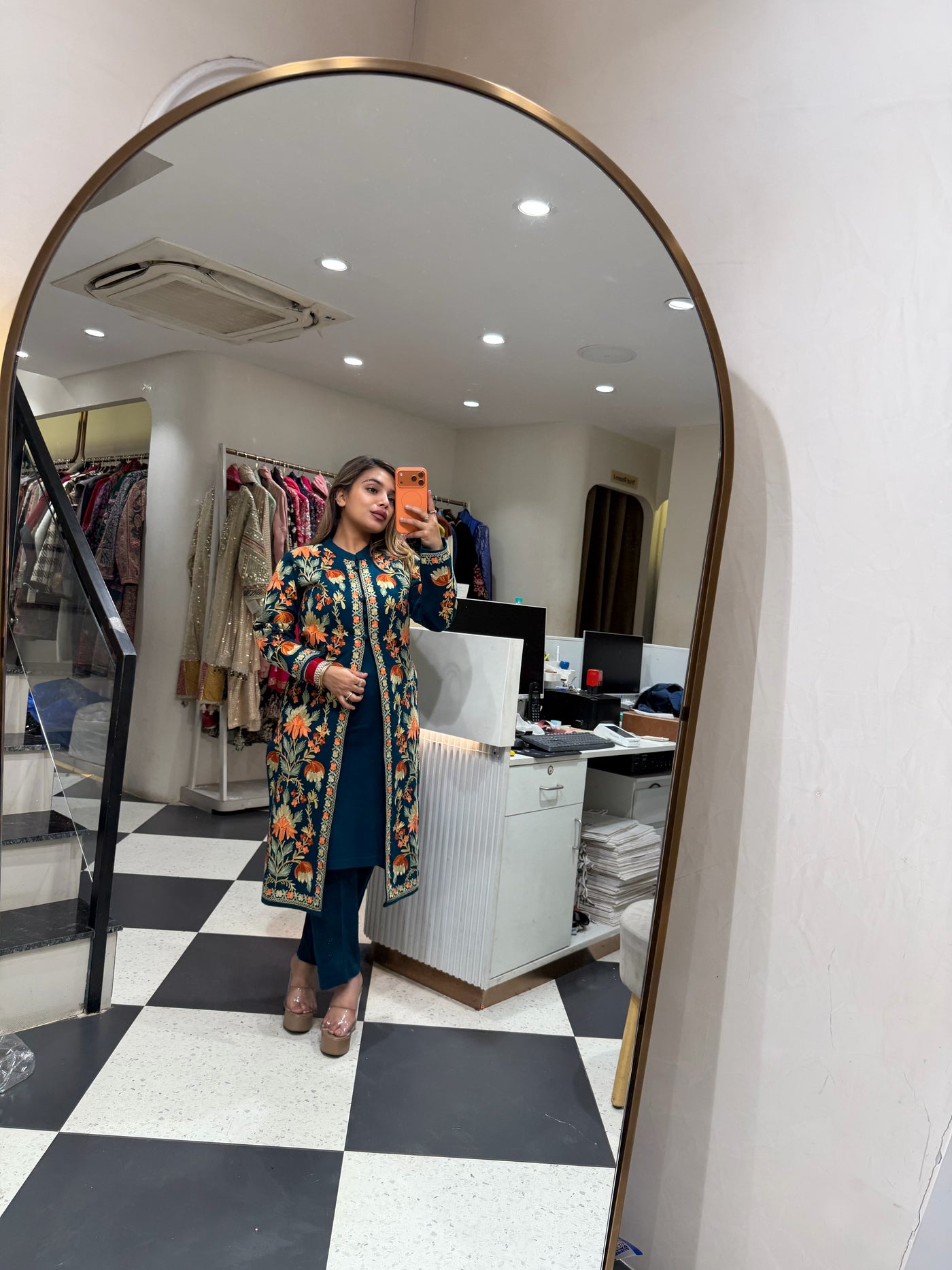 “Jasmine ” - Thread Embroidered Woollen Three Piece set