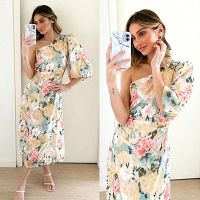 ''Lou'' - Floral Print One-Shoulder Dress