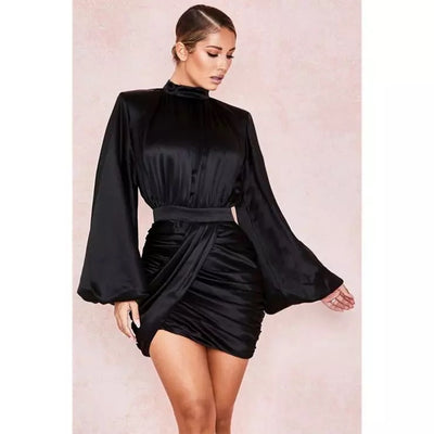 ''Melinda'' - Ruched Long-Sleeve Mini Dress