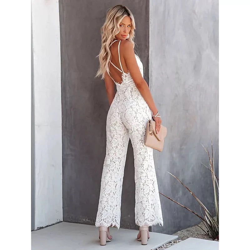 ''Karina'' - Floral Lace Sleeveless Jumpsuit ( White )