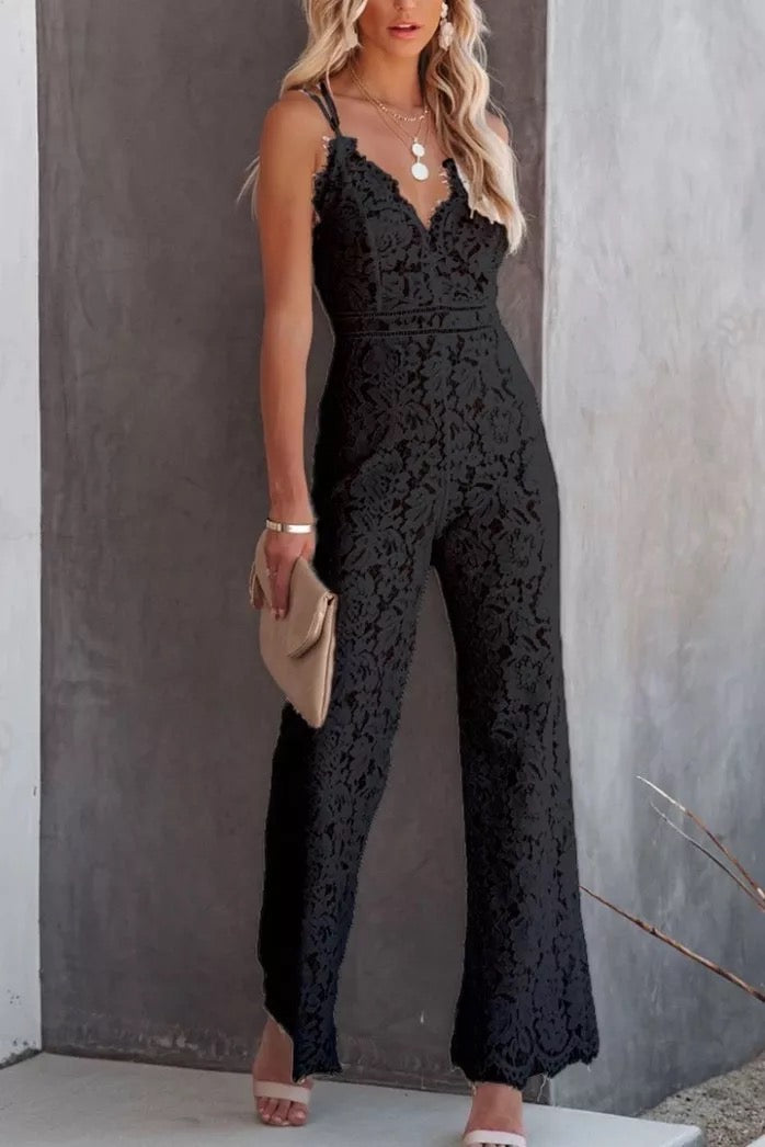 ''Karina'' - Floral Lace Sleeveless Jumpsuit ( black)