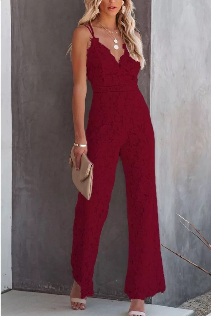 ''Karina'' - Floral Lace Sleeveless Jumpsuit ( Red )