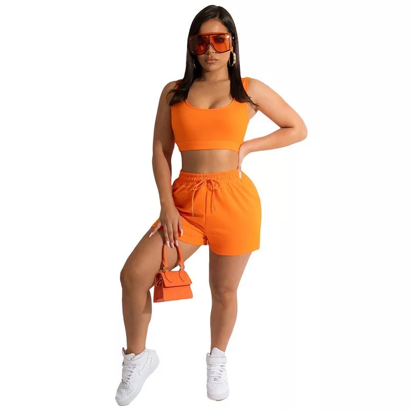 "Rui”- Crop Top and Shorts Set ( orange )