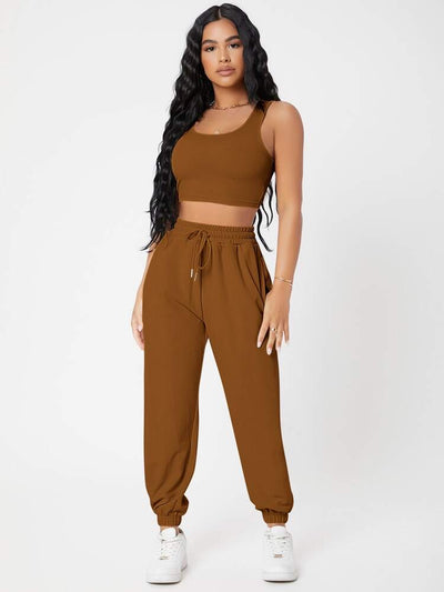 Cosima - Solid Jogger Pants and Crop Top Set