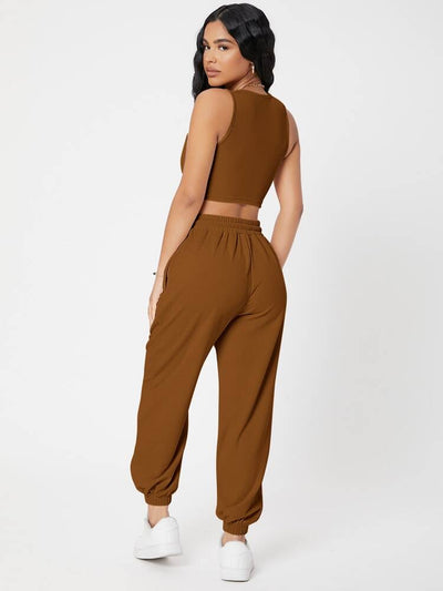 Cosima - Solid Jogger Pants and Crop Top Set