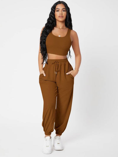 Cosima - Solid Jogger Pants and Crop Top Set