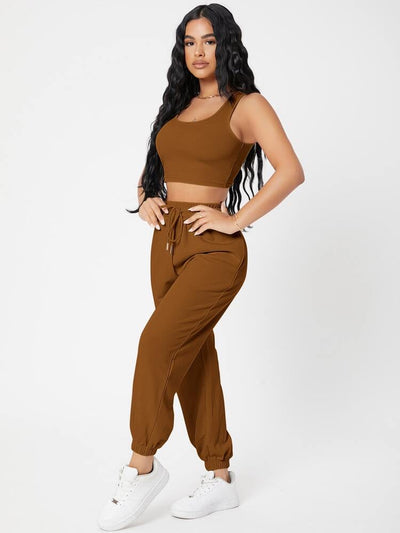 Cosima - Solid Jogger Pants and Crop Top Set