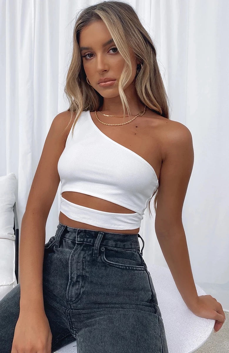 Chandra - Hollow One-Shoulder Crop Top