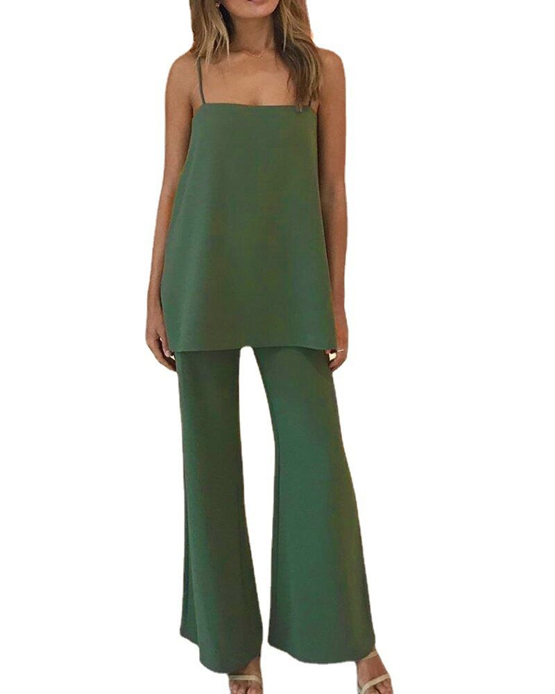 "Tiara'' - Spaghetti Strap Top and Pants Set ( Green)